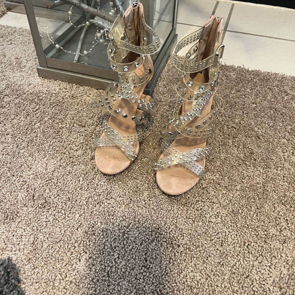 Studded Tan Strappy Heels